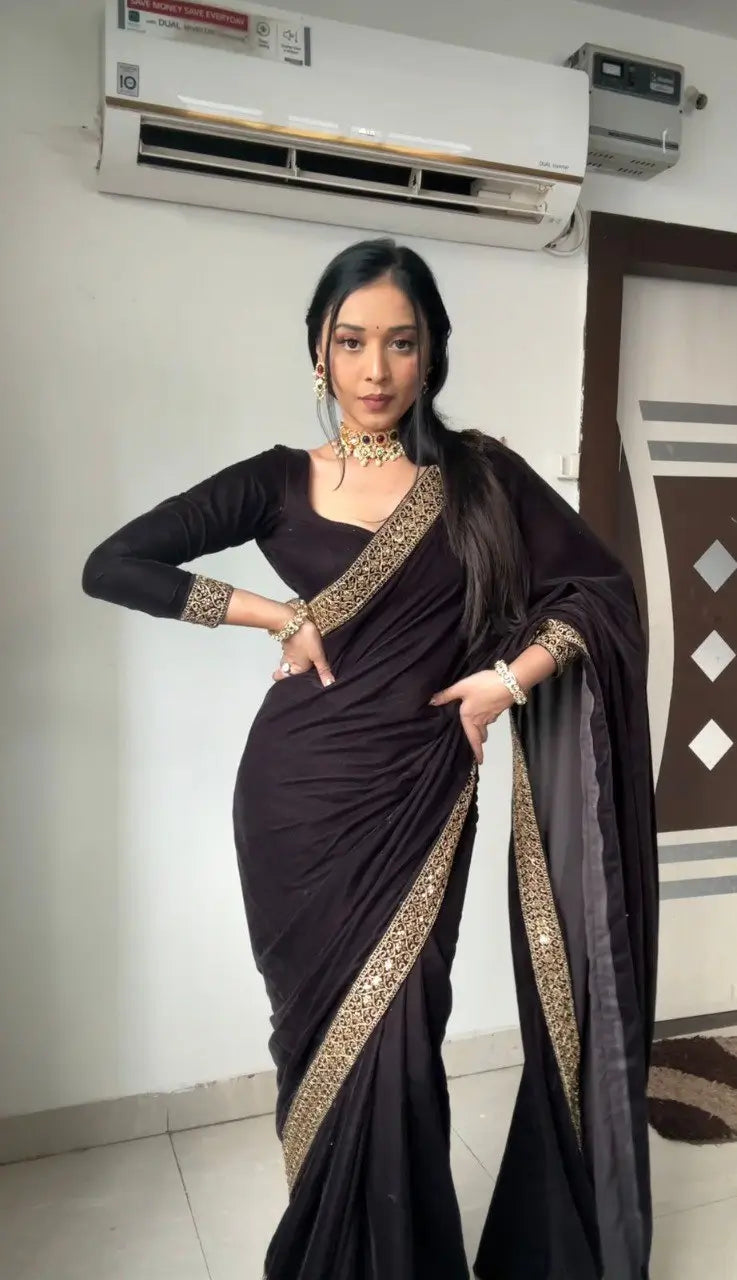 Velvet Handwork Ready to Wear Saree