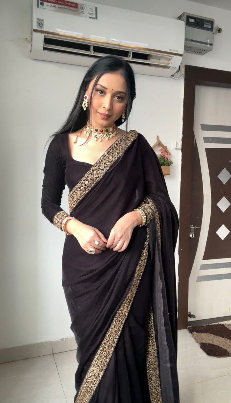 Velvet Handwork Ready to Wear Saree