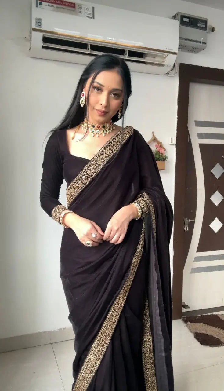 Velvet Handwork Ready to Wear Saree
