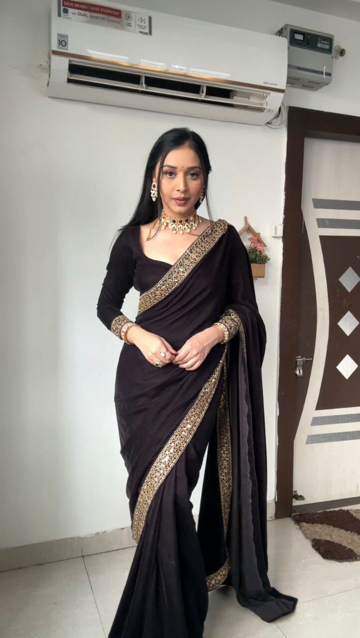 Velvet Handwork Ready to Wear Saree