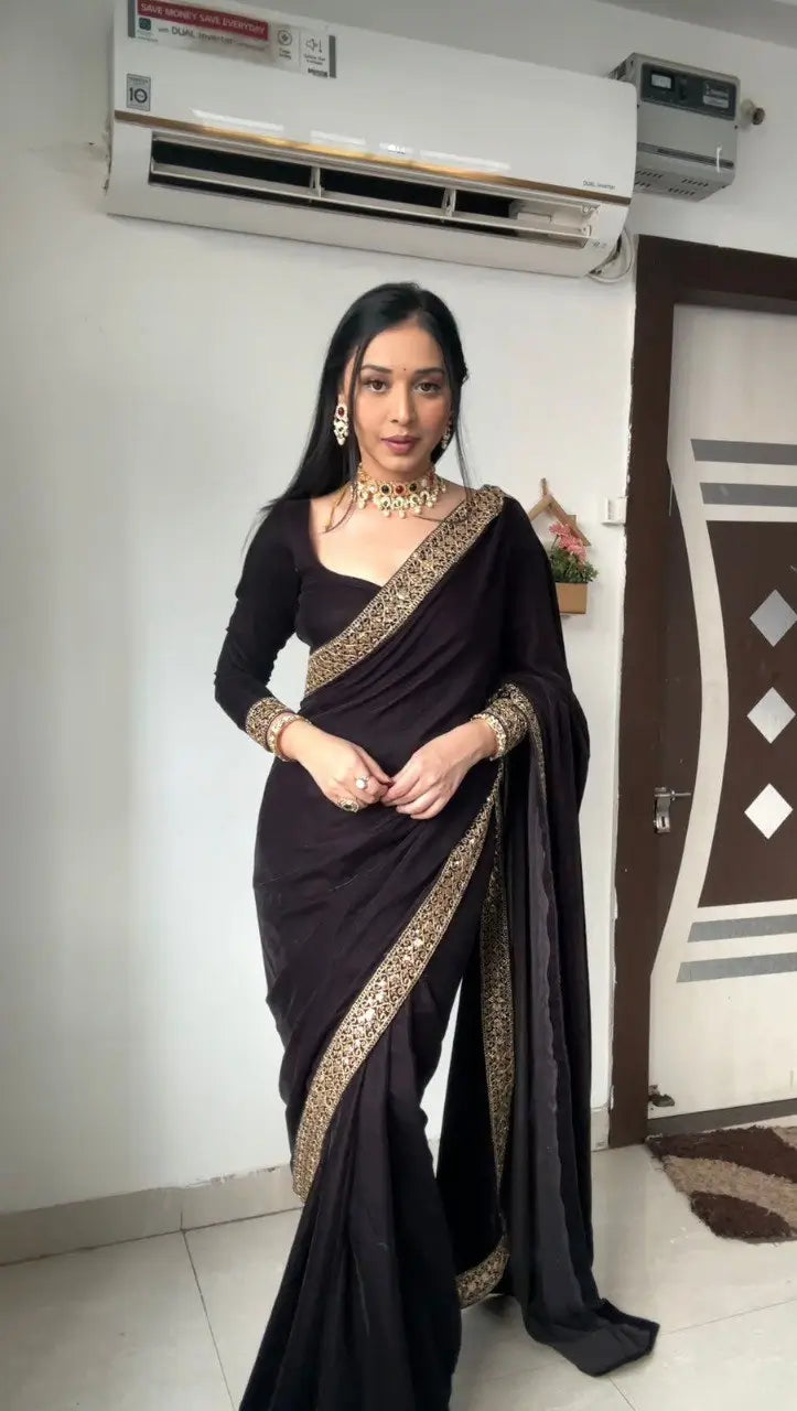 Velvet Handwork Ready to Wear Saree