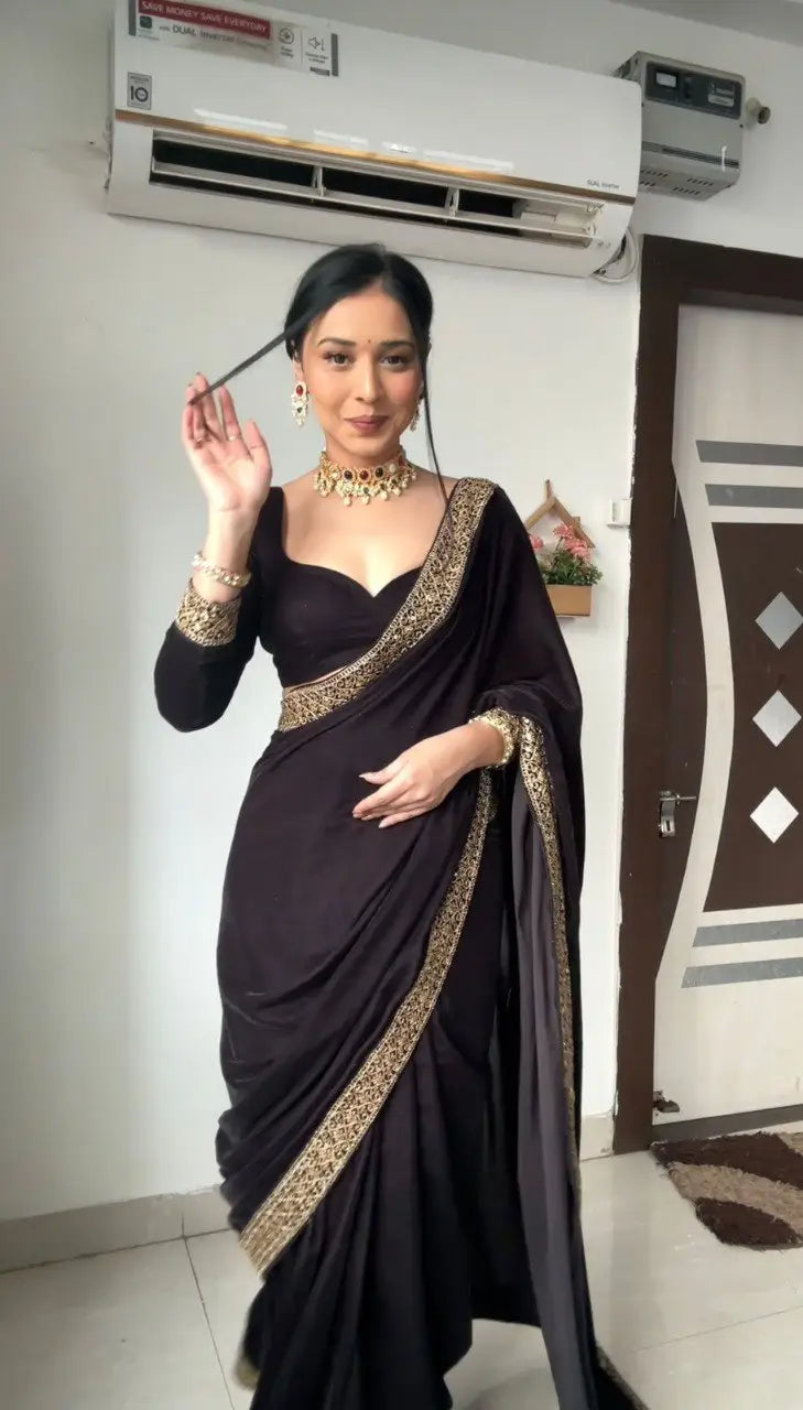 Velvet Handwork Ready to Wear Saree