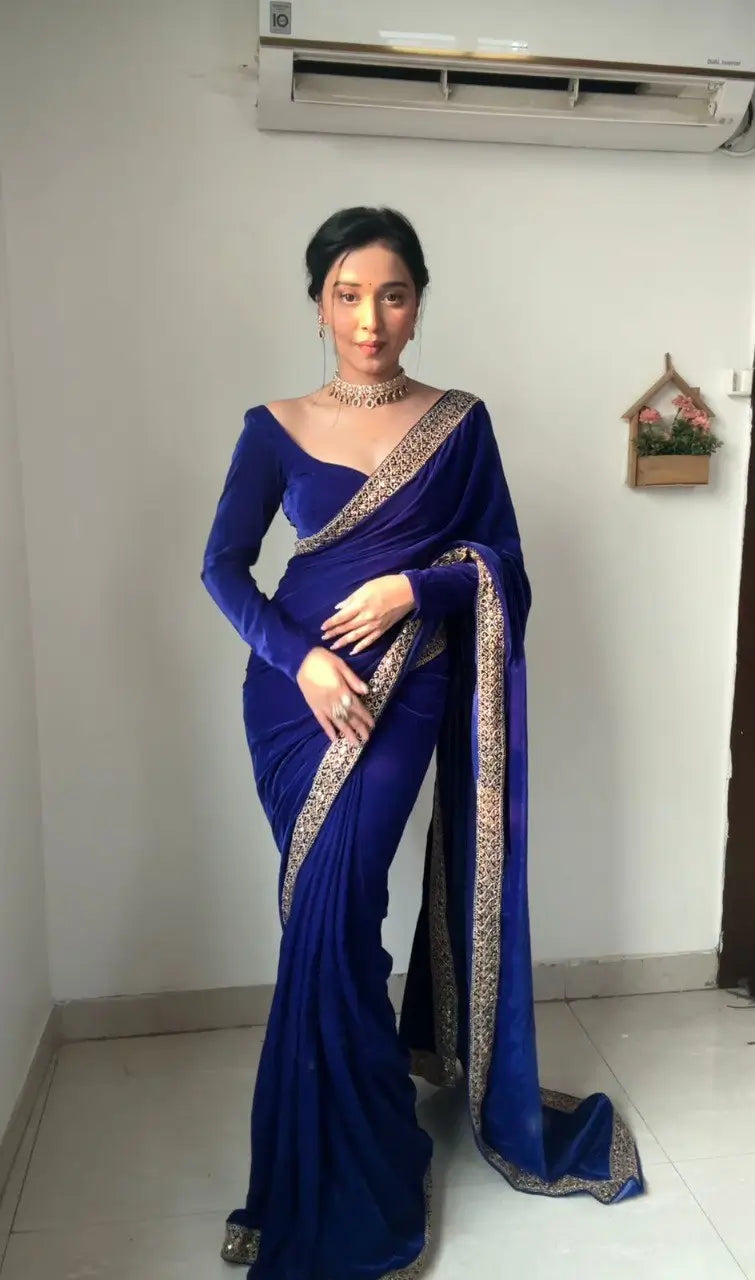 Velvet Handwork Ready to Wear Saree