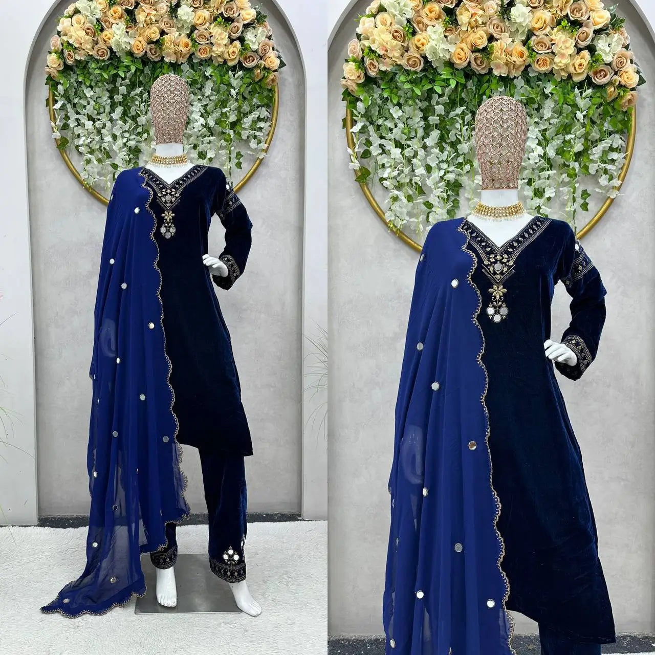 Velvet Mirror Work Designer Suit Set