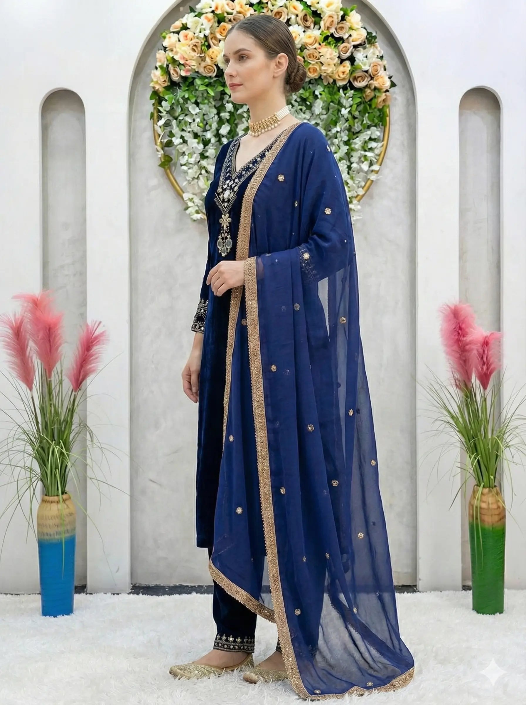 Velvet Mirror Work Designer Suit Set