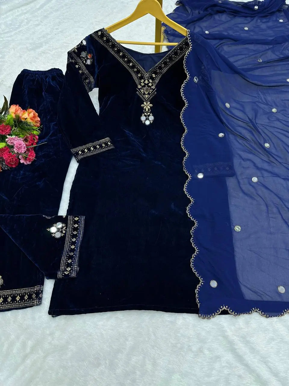 Velvet Mirror Work Designer Suit Set