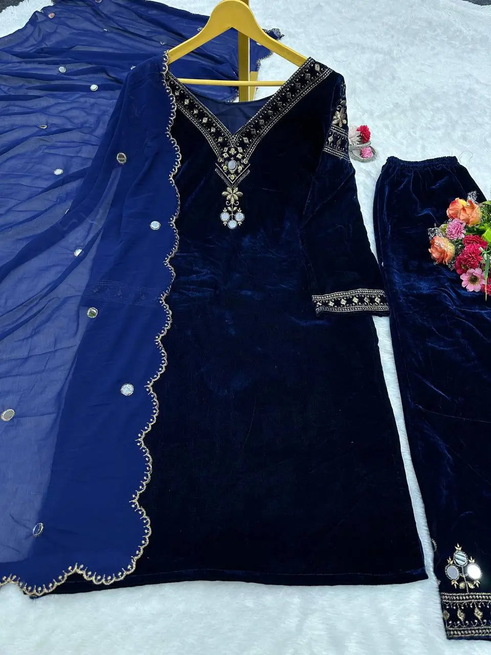 Velvet Mirror Work Designer Suit Set