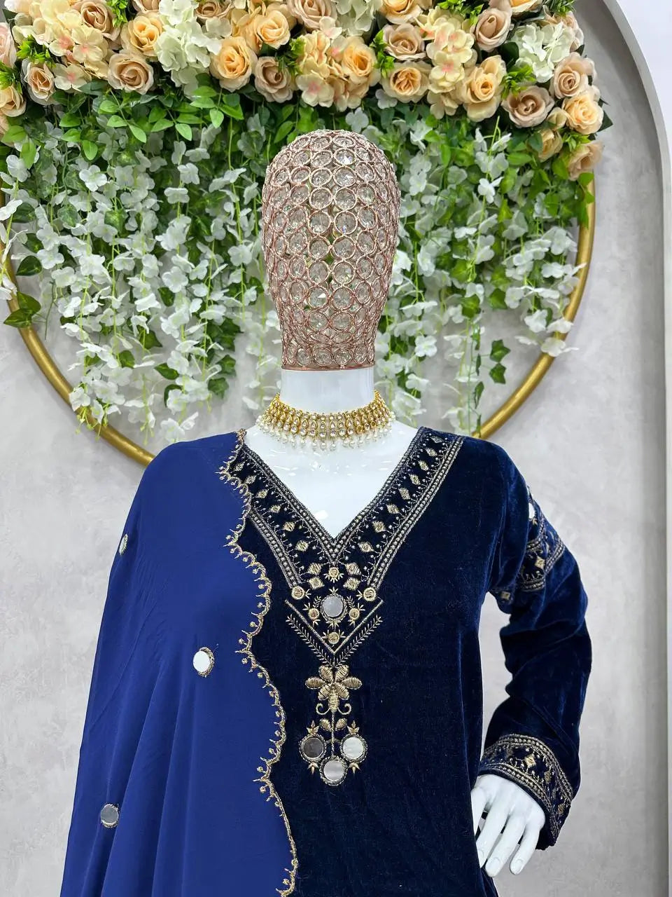 Velvet Mirror Work Designer Suit Set