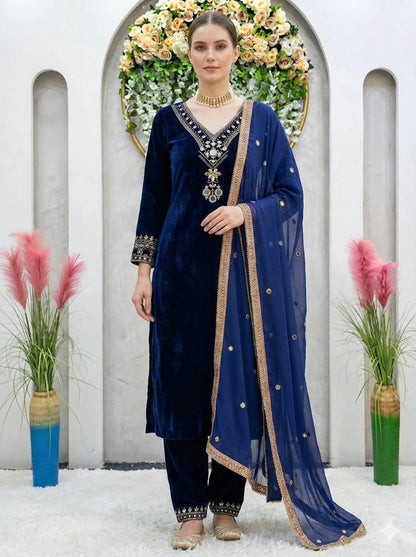 Velvet Mirror Work Designer Suit Set