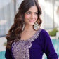 Velvet Zari Embroidered Kurta Pant Set With Batwa