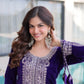 Velvet Zari Embroidered Kurta Pant Set With Batwa