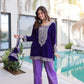 Velvet Zari Embroidered Kurta Pant Set With Batwa