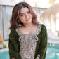 Velvet Zari Embroidered Kurta Pant Set With Batwa