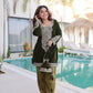 Velvet Zari Embroidered Kurta Pant Set With Batwa