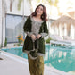 Velvet Zari Embroidered Kurta Pant Set With Batwa