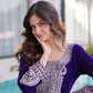 Velvet Zari Embroidered Kurta Pant Set With Batwa