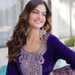 Velvet Zari Embroidered Kurta Pant Set With Batwa