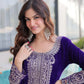 Velvet Zari Embroidered Kurta Pant Set With Batwa