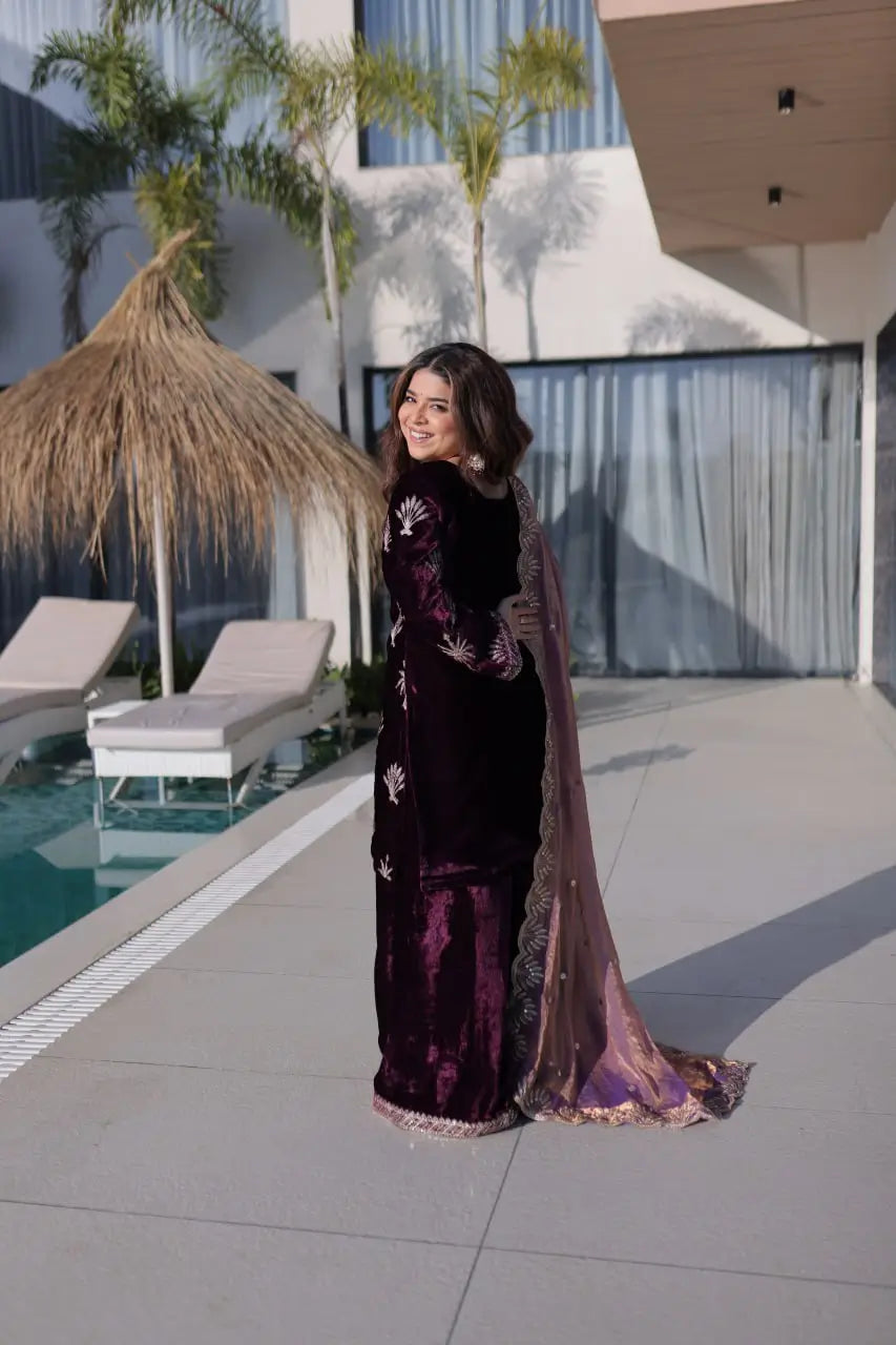 Velvet Zari Embroidered Palazzo Suit Set