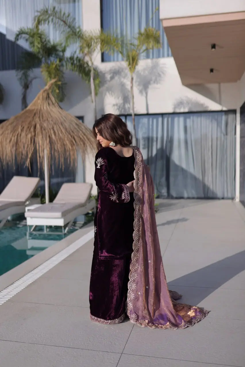 Velvet Zari Embroidered Palazzo Suit Set