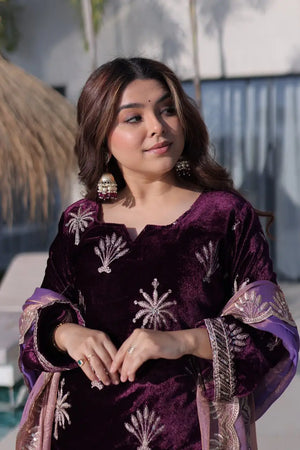 Velvet Zari Embroidered Palazzo Suit Set