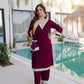 Velvet Zari Mirror Work Kurta Pant Set With Batwa