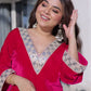 Velvet Zari Mirror Work Kurta Pant Set With Batwa