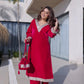 Velvet Zari Mirror Work Kurta Pant Set With Batwa