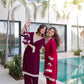 Velvet Zari Mirror Work Kurta Pant Set With Batwa