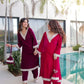 Velvet Zari Mirror Work Kurta Pant Set With Batwa