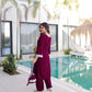 Velvet Zari Mirror Work Kurta Pant Set With Batwa