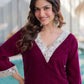 Velvet Zari Mirror Work Kurta Pant Set With Batwa