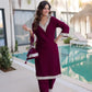 Velvet Zari Mirror Work Kurta Pant Set With Batwa