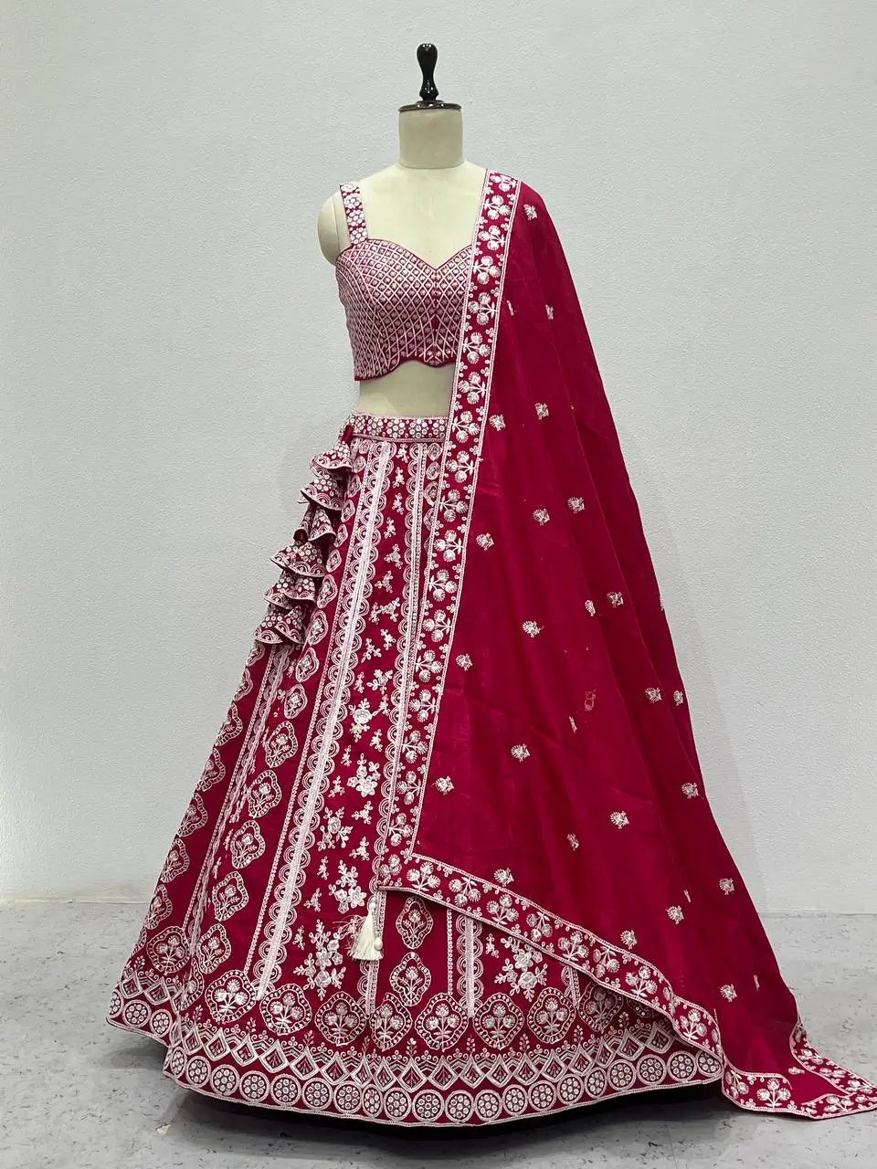 Vichaitara Silk Embroidered Lehenga Set with Dupatta