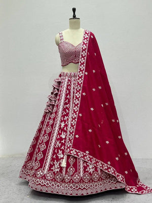 Vichaitara Silk Embroidered Lehenga Set with Dupatta