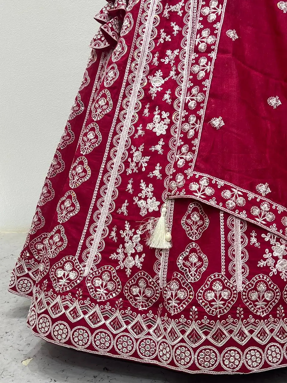 Vichaitara Silk Embroidered Lehenga Set with Dupatta