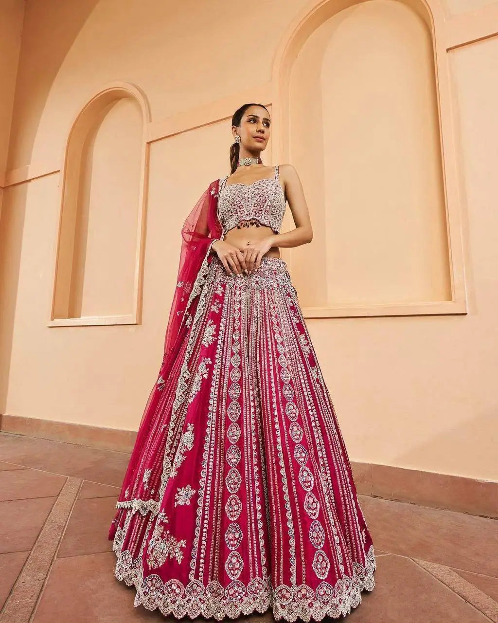 Vichaitara Silk Embroidered Lehenga Set with Dupatta