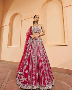 Vichaitara Silk Embroidered Lehenga Set with Dupatta