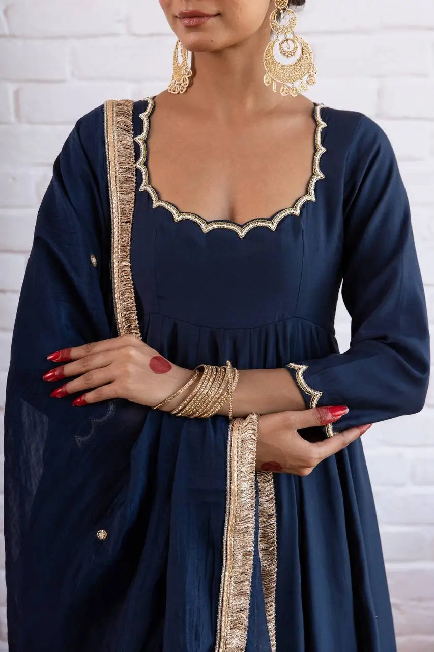 Vichitra Silk Anarkali Gown Set, 3 Colours