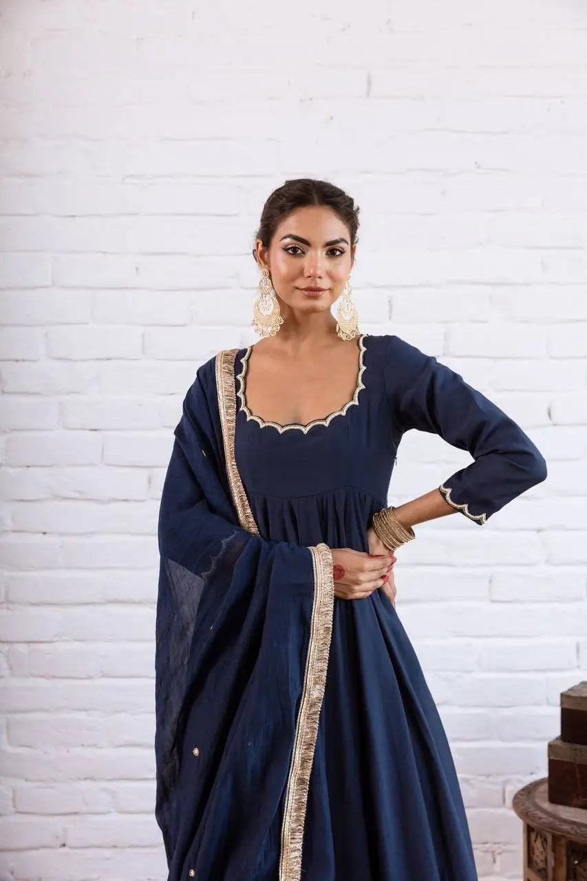 Vichitra Silk Anarkali Gown Set, 3 Colours