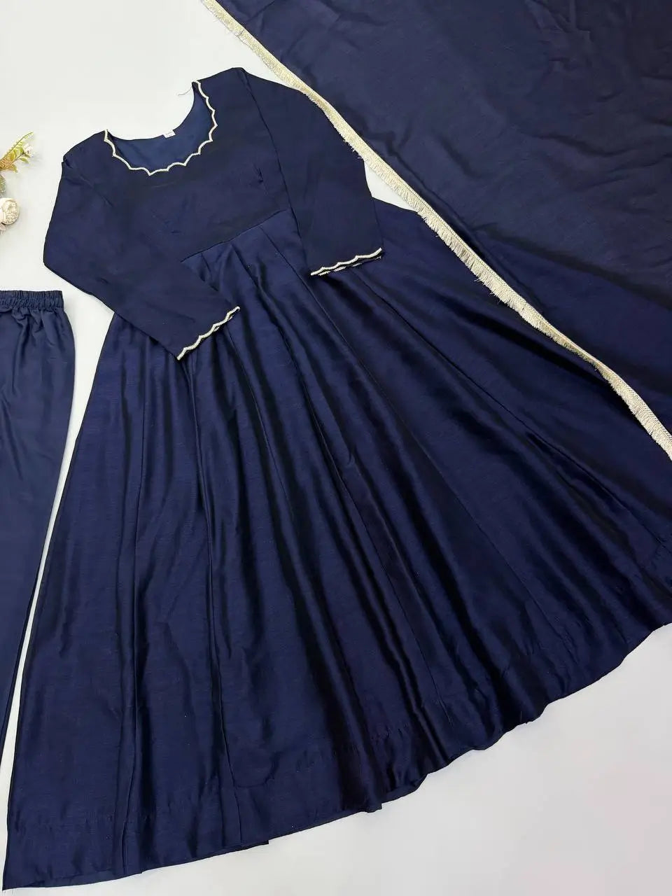 Vichitra Silk Anarkali Gown Set, 3 Colours