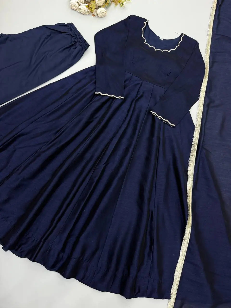 Vichitra Silk Anarkali Gown Set, 3 Colours