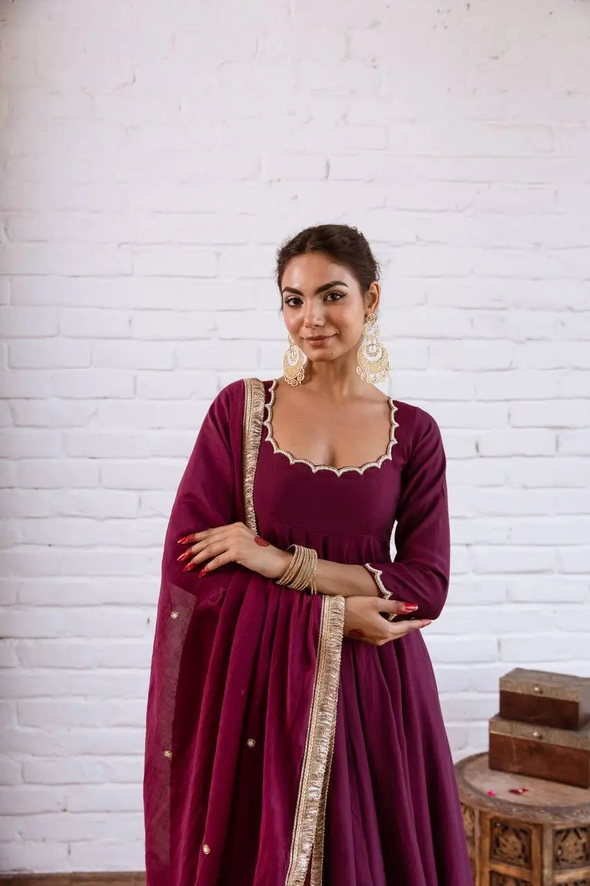Vichitra Silk Anarkali Gown Set, 3 Colours