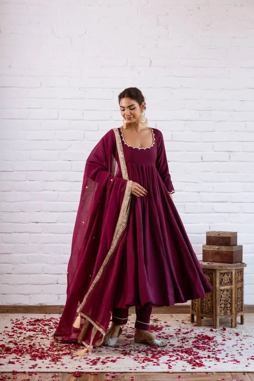 Vichitra Silk Anarkali Gown Set, 3 Colours