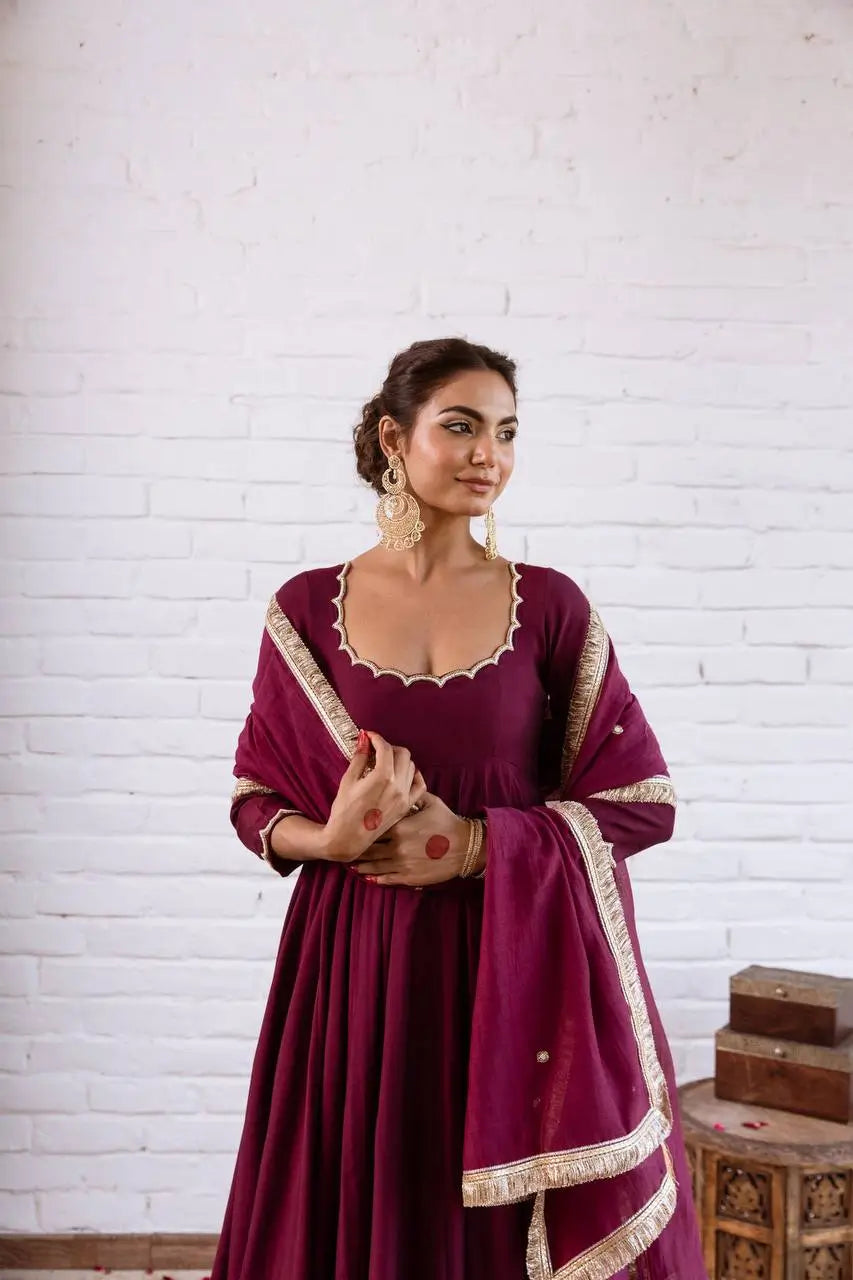 Vichitra Silk Anarkali Gown Set, 3 Colours