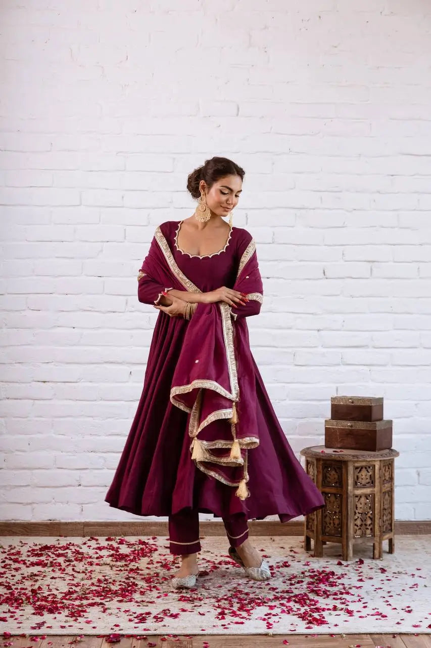 Vichitra Silk Anarkali Gown Set, 3 Colours