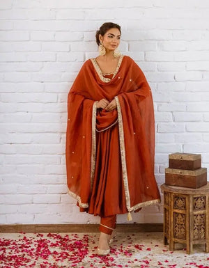 Vichitra Silk Anarkali Gown Set, 3 Colours
