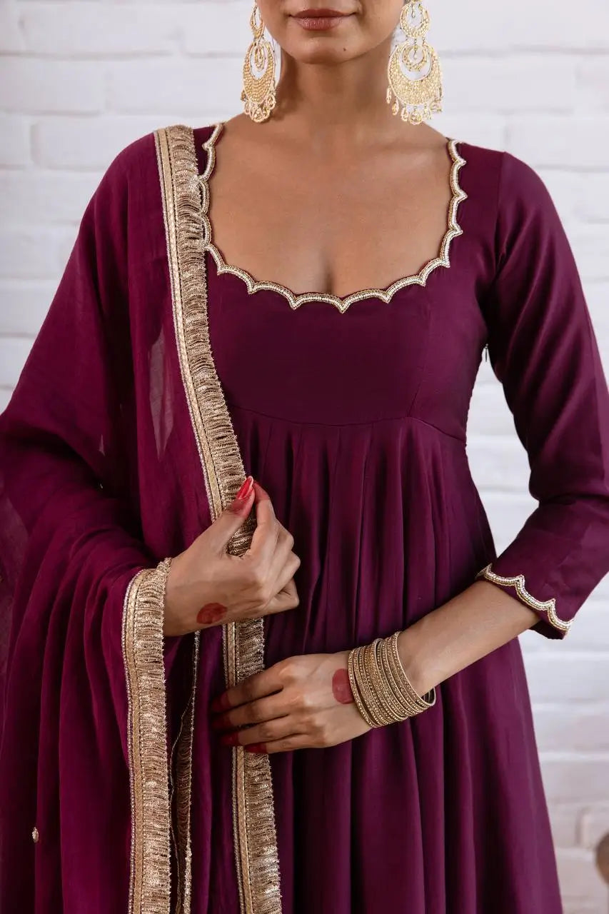 Vichitra Silk Anarkali Gown Set, 3 Colours