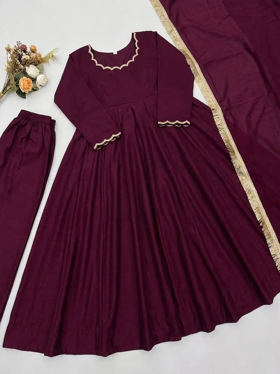 Vichitra Silk Anarkali Gown Set, 3 Colours