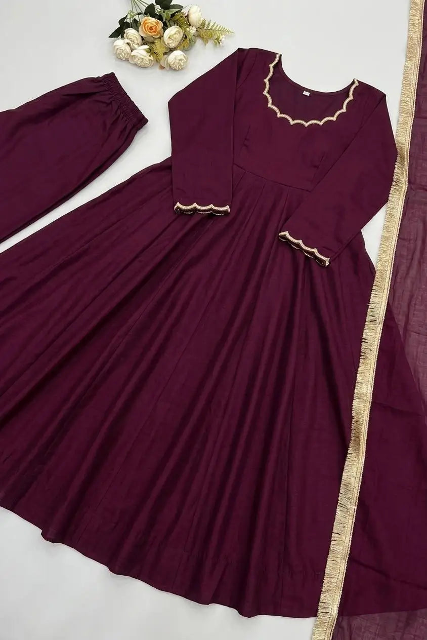 Vichitra Silk Anarkali Gown Set, 3 Colours